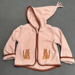 Hanna Andersson Hooded Fleece Zip Up Kids 18-24mos Pink Cat Applique Cute